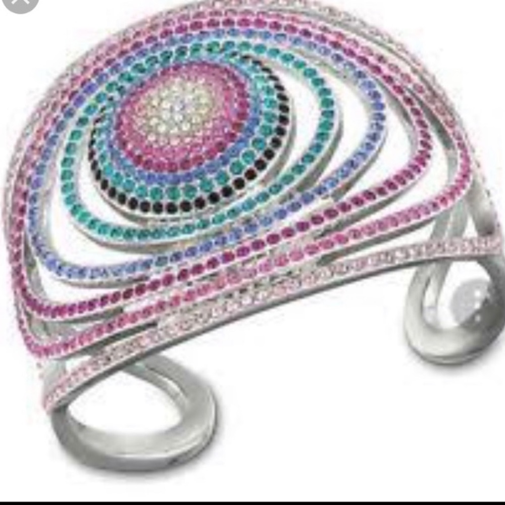 Swarovski Crystal silver bangle cuff bangle bracelet with multi color crystals.